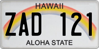 HI license plate ZAD121