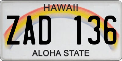 HI license plate ZAD136