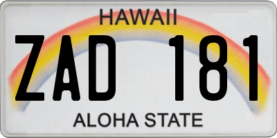 HI license plate ZAD181