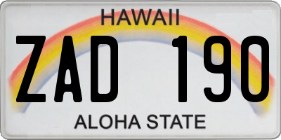 HI license plate ZAD190