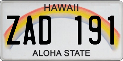 HI license plate ZAD191
