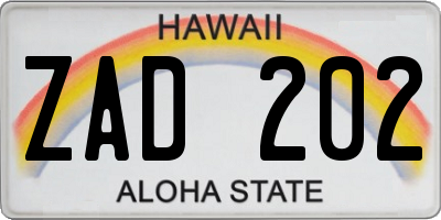 HI license plate ZAD202
