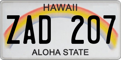 HI license plate ZAD207