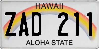 HI license plate ZAD211