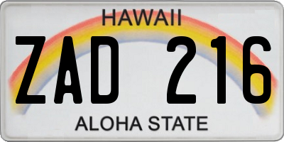 HI license plate ZAD216