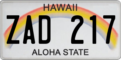 HI license plate ZAD217