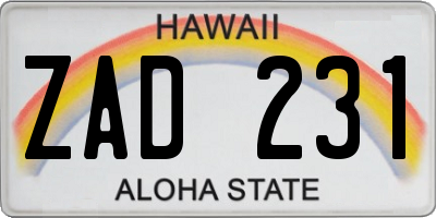 HI license plate ZAD231