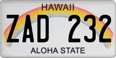 HI license plate ZAD232