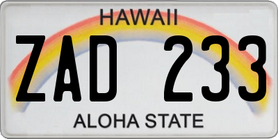 HI license plate ZAD233