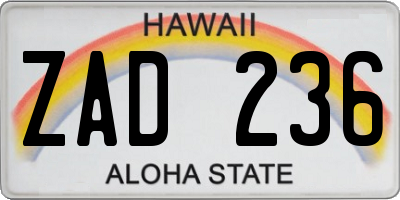 HI license plate ZAD236