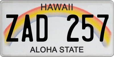 HI license plate ZAD257
