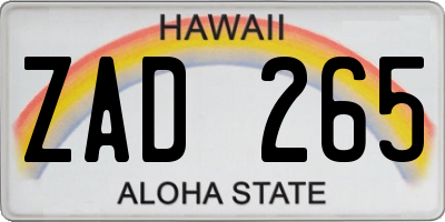 HI license plate ZAD265