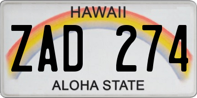 HI license plate ZAD274