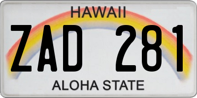 HI license plate ZAD281