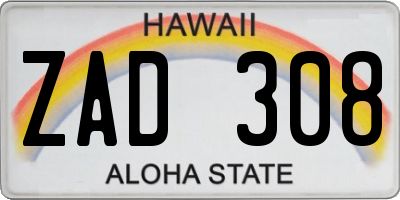 HI license plate ZAD308