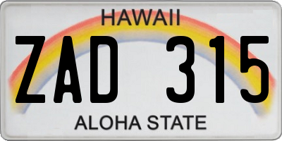 HI license plate ZAD315