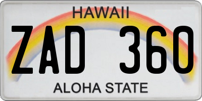 HI license plate ZAD360