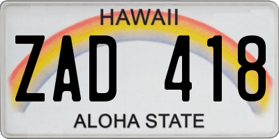 HI license plate ZAD418