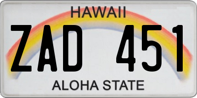 HI license plate ZAD451