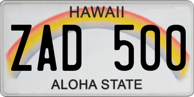 HI license plate ZAD500