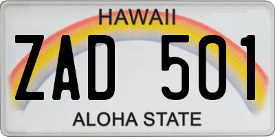 HI license plate ZAD501