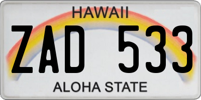 HI license plate ZAD533