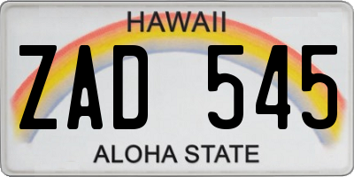 HI license plate ZAD545