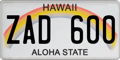 HI license plate ZAD600