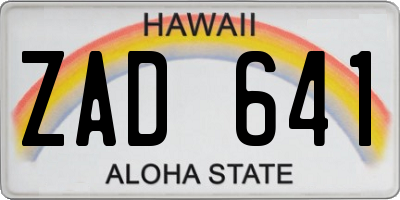 HI license plate ZAD641