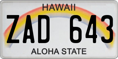 HI license plate ZAD643