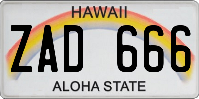 HI license plate ZAD666