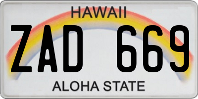 HI license plate ZAD669