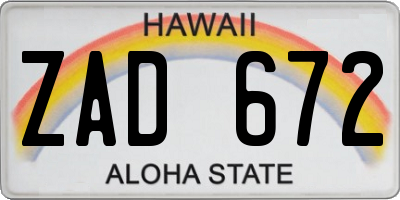 HI license plate ZAD672