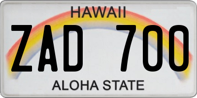 HI license plate ZAD700