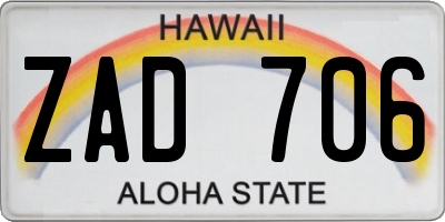 HI license plate ZAD706