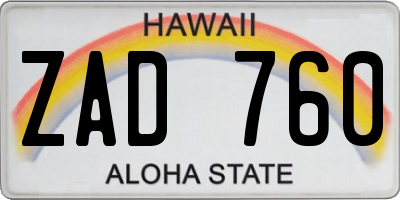 HI license plate ZAD760