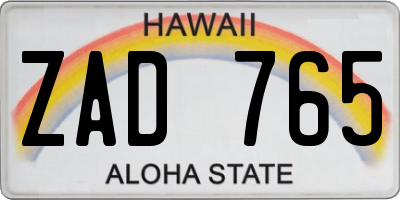 HI license plate ZAD765