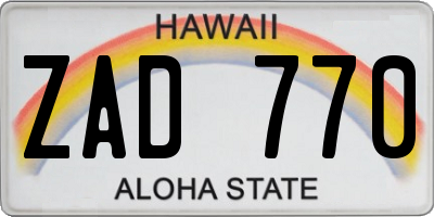 HI license plate ZAD770
