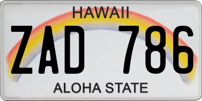 HI license plate ZAD786