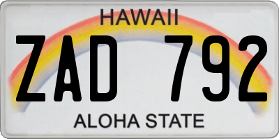 HI license plate ZAD792