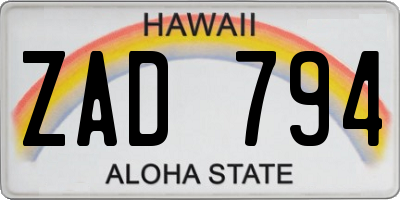 HI license plate ZAD794