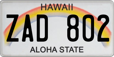 HI license plate ZAD802