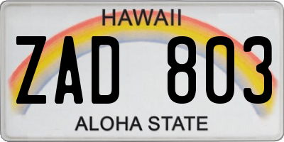HI license plate ZAD803