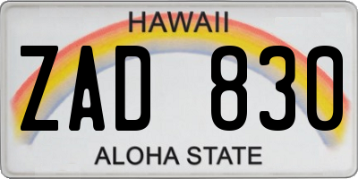 HI license plate ZAD830