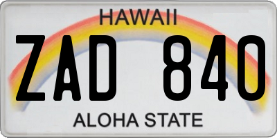 HI license plate ZAD840