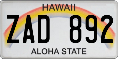 HI license plate ZAD892