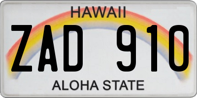 HI license plate ZAD910