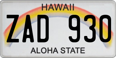 HI license plate ZAD930