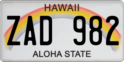 HI license plate ZAD982
