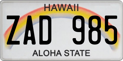 HI license plate ZAD985